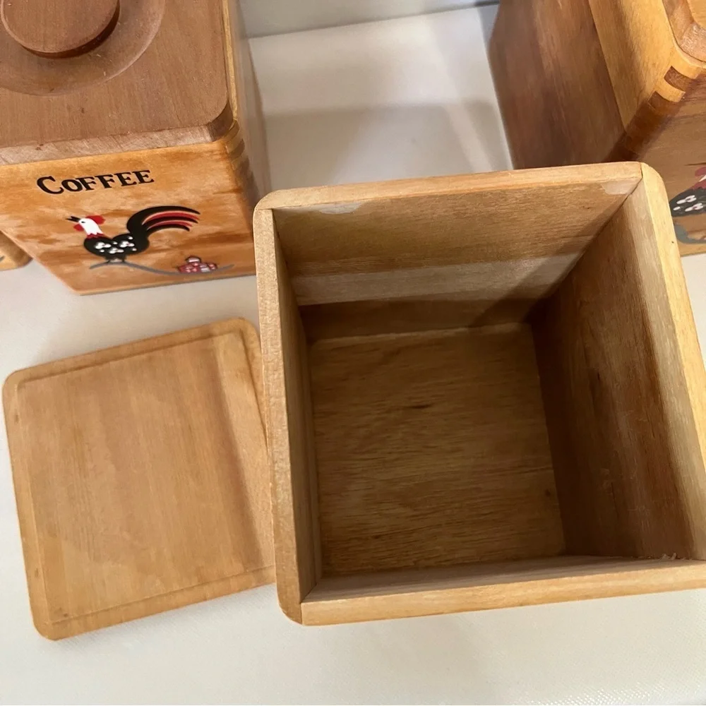 Vintage Wood Hand Painted Rooster Canister Set of 4